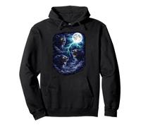 Loup-Garou Noir sous la Lune - Vintage Fantasy Lightning Art Sweat à Capuche