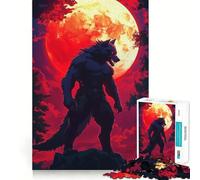 Loup-Garou sous la Lune de Sang Puzzle de 1000 pièces Jeu de Concentration cérébrale Découpe Experte Artisanat Fascinant Passe-Temps captivant pour Les Moments de détente (38x52cm)