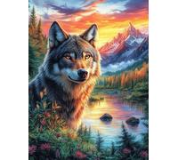 Loup Gris au Coucher de Soleil 300 Pieces Casse-tête pour Ado en Carton Épais Rigide Animaux de Paysage Naturel Facile Débutant Jeu De Société Soirée Entre Amis Cadeau Anniversaire Premium 300 PCS