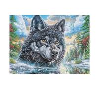 Loup Gris en forêt 500 Pieces Casse-tête Adolescent en Carton Épais Haute Densité Canine Stream Trees Difficulté Moyenne Activité Éducative Passe-Temps Cadeau Noël Pas Cher 500 PCS