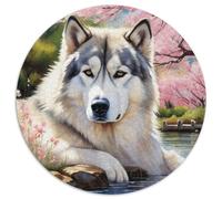 Loup Gris Puzzle 1000 Pièces Papier pour Adultes Bord de Rivière Fleurs de Cerisier Jeu de Puzzle Famille Décoration Cadeau 1000pcs (67.5x67.5cm)