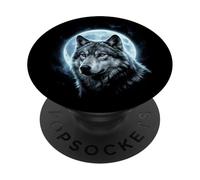 Loup Gris Terrain de Chasse Glacial Lune forêt Galaxie Hurlant PopSockets PopGrip Adhésif