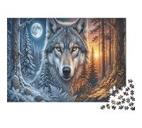 Loup grisPuzzles 1000 Pièces en Carton Norse Forêt enneigée pour Amateurs De Puzzles Anti-Stress Amusement par Temps De Pluie 52x38cm/1000pcs