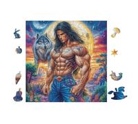 Loup Guerrier Lune 100 Pièces Puzzle Créatif en Carton Épais sans Déformation Difficulté Moyenne Activité Manuelle Loisir Créatif Cadeau Anniversaire 28x28cm