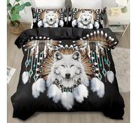 Loup Housse de Couette 140x200 Attrape-RêVes 3 Piè Parure de Lit Microfibre avec Fermeture Éclair, Parure de Couette avec 2 Taie Oreillers 65x65cm F2235