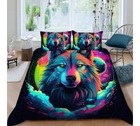 Loup Housse De Couette 3 Pièces Animaux Sauvages Imprimé De Couvre-Lit Microfibre Adulte avec Fermeture Éclair Et Taies d'oreiller King（220x240cm）