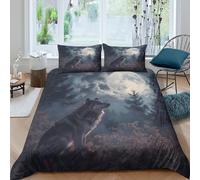 Loup howling Ensemble De Literie Facile d'entretien Microfibre 3 Pièces 3D Imprimée Nuit forêt scene_ Linge de Lit avec Fermeture Éclair Respirante for Décoration de Chambre Single（135x200cm）