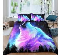 Loup Howling Ensemble De Literie Microfibre résistante 3 pièces 3D Imprimée Léger Fantaisie Cosmic Art Parure de Lit avec Taie d'oreiller Entretien Facile for Chambre de garçons King（220x240cm）
