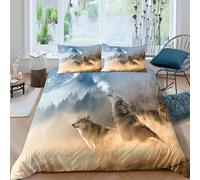 Loup howling Linge de Lit 3 pièces Microfibre Hypoallergique Imprimé en 3D Léger Wild nature scène Ensemble De Literie avec Fermeture Éclair Confortable for Décoration de Chambre Double（200x200cm）