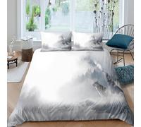Loup howling Linge de Lit Microfibre résistante 3 pièces 3D Effet Confortable Wilderness nature scène Housse de Couette avec Fermeture Éclair Respirante for Chambre de adolescents Single（140x200cm）