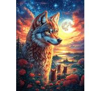 Loup Hurlant à la Lune 500 Pieces Casse-tête Débutant en Carton Haute Qualité Rêve Magique de Science-Fiction Facile Anti-Stress Passe-Temps Loisir Créatif Idée Cadeau Saint Valentin Premium 500 PCS