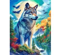 Loup hurlant à la lune dans une forêt magique 300 Pièces Puzzle Expert Confirmé En Carton Sans Déformation Paysages et science-fiction Très Difficile Décoration Murale Collection Cadeau Fête Des Pères