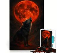 Loup Hurlant à la Lune de Sang Puzzle de 1000 pièces pour Adultes Jeu de Concentration mentale Découpe de Haute précision Activité Manuelle à Partager en Famille ou Entre Amis (38x26cm)