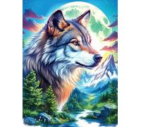 Loup hurlant à la lune in A Mountain Valley 500 Pieces Casse-tête Créatif En Carton Rigide Sans Déformation Paysages et science-fiction Difficulté Moyenne Activité Manuelle Cadeau Saint Valentin Créat