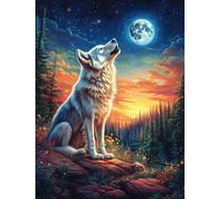 Loup hurlant à la lune in A Snowy Forest 500 Pieces Casse-tête Adulte En Carton Rigide Paysages et science-fiction Très Difficile Niveau Expert Thérapie Occupationnelle Anti-Stress Cadeau Fête Des Pèr