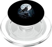 Loup Hurlant à la Lune Nuit forêt scène PopSockets PopGrip pour MagSafe