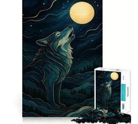 Loup Hurlant à la Lune Puzzle 1000 pièces pour Adolescents Jeu de Stimulation Cognitive Ajustement Parfait Format Compact Idéal pour des Moments de Jeu en Famille (38x52cm)