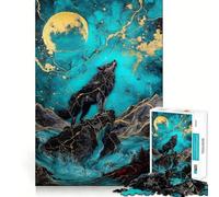 Loup Hurlant à la Lune Puzzle de 1000 pièces Art numérique Jeu de mémoire Surface Lisse et sans bavures Un défi divertissant pour Vos Moments de détente (50x75cm)