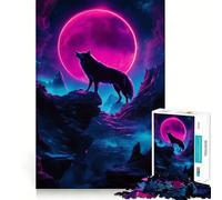 Loup Hurlant à la Lune Rose Puzzle de 1000 pièces Jeu de mémoire Amusant Surface Lisse sans bavures Défi divertissant pour Les Loisirs (38x26cm)