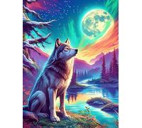 Loup hurlant à la lune sous les aurores boréales 500 Pièces Puzzle Pour Ado En Carton Anti-Déchirure Haute Densité Faune sauvage et animaux de compagnie Facile Débutant Jeu De Société Idée Cadeau Anni