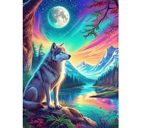 Loup hurlant à la lune sous les étoiles 300 Pieces Casse-tête Débutant En Carton Haute Qualité Faune sauvage et animaux de compagnie Facile Anti-Stress Passe-Temps Loisir Créatif Idée Cadeau Saint Val