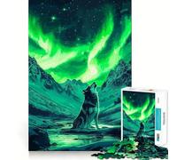 Loup Hurlant à l'aurore boréale Puzzle de 1000 pièces pour Adolescents Jeu de Stimulation Cognitive Ajustement Parfait Format Compact Idéal pour des Moments de Jeu en Famille (38x52cm)