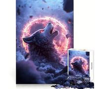Loup Hurlant à Un Anneau de feu Puzzle pour Adolescents de 1000 pièces Stimule la mémoire Divertissement Occasionnel Découpe de qualité Cadeau d'anniversaire (38x52cm)