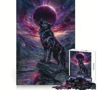 Loup Hurlant à Une éclipse Cosmique Puzzle de 1000 pièces pour Adolescents Développe la logique et Offre Un Loisir agréable Assemblage précis Idée Cadeau de Noël (38x52cm)