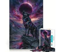 Loup Hurlant à Une éclipse Cosmique Puzzle de 1000 pièces pour Adultes Entraînement cérébral Amusant Pièces Robustes et aux découpes nettes Activité apaisante pour Une Pause mentale (38x26cm)