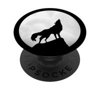 Loup Hurlant dans la Lune Loup Solitaire Clair PopSockets PopGrip Adhésif