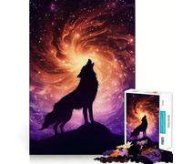 Loup Hurlant dans Un Vortex Cosmique Puzzle Adulte 1000 pièces Jeu de mémoire Découpe de Haute précision Activité Manuelle Exercice Mental Calme à Faire à la Maison (38x52cm)