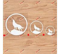Loup hurlant Loups Silhouette Autocollant en vinyle - Lot de 3 Blanc, 5,1 cm, 7,6 cm, 12,7 cm - Rond Sans fond pour voiture bateau ordinateur portable gobelet