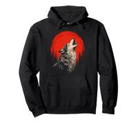 Loup Hurlant Rouge Lune forêt Arbres Faune Nature extérieur Sweat à Capuche