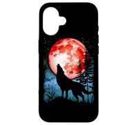 Loup Hurlant Sang Rouge Lune Galaxie étoile Nuit Coque pour iPhone 16