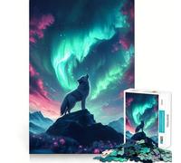 Loup Hurlant sous Les aurores boréales Puzzle de 1000 pièces pour Adolescents Jeu de Stimulation Cognitive Ajustement Parfait Format Compact Idéal pour des Moments de Jeu en Famille (50x75cm)