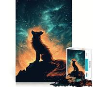Loup Hurlant sous Un Ciel de feu Cosmique Puzzle 1000 pièces Jeu de réflexion de qualité supérieure,découpé au Laser Exercice Mental Calme à Faire à la Maison (38x52cm)