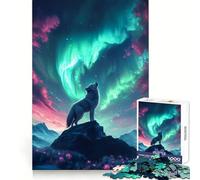 Loup Hurlant sous Une Aurore boréale Puzzle 1000 pièces pour Adultes pour stimuler l'esprit, se détendre et se divertir Fermeture sécurisée Idée Cadeau de Noël (50x75cm)