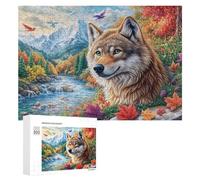 Loup Hurlant sur Le Rocher avec des Pics enneigés Puzzle 300 Pièces pour Adultes Moment Calme Entraînement Mental Cadeau pour Quotidien 300 PCS