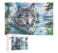 Loup Hurlant sur Le Rocher avec Les Montagnes Coucher du Soleil Puzzle 1000 Pièces pour Adolescents 14+ Jeu D’Apprentissage Raisonnement Et Réflexion Cadeau pour Études 1000 PCS