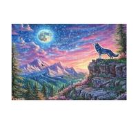 Loup Hurlant sur Le Rocher étoilé 1000 Pieces Casse-tête Créatif en Carton Épais Rigide Difficulté Moyenne Activité Manuelle Loisir Créatif Cadeau Noël Pas Cher Premium 1000 PCS