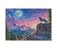 Loup Hurlant sur Le Rocher étoilé 300 Pieces Casse-tête Créatif en Carton Rigide sans Déformation Difficulté Moyenne Activité Manuelle Cadeau Saint Valentin Créatif 300 PCS