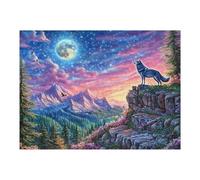 Loup Hurlant sur Le Rocher étoilé 500 Pièces Puzzle Adolescent en Carton sans Déformation Difficulté Moyenne Activité Éducative Cadeau Noël Pas Cher Petit Prix 500 PCS