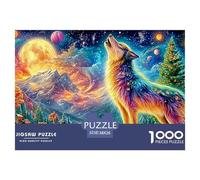 Loup hurle au Milieu de la scène Cosmique, Village de Montagne Puzzle De 1000 Pièces Loup Cool Cadeau d'anniversaire Parfait pour Enfants Et Adultes 38x26cm/1000pcs