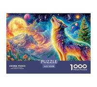 Loup hurle au Milieu de la scène Cosmique, Village de Montagne Puzzle De 1000 Pièces Loup Cool Carton Recyclé Premium, Cadeau pour Toutes Les Âges 52x38cm/1000pcs