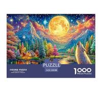 Loup hurle par Le lac éclairé avec Cabine Puzzle De 1000 Pièces Loup Cool Jeu De Formation Mentale pour Adultes Et Enfants 52x38cm/1000pcs