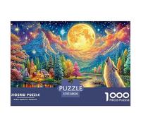 Loup hurle par Le lac éclairé avec Cabine Puzzle De 1000 Pièces Loup Cool Parfait pour Hommes, Femmes, Personnes Âgées Et Seniors 38x26cm/1000pcs