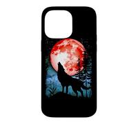 Loup hurle, Sang Rouge, Lune, Galaxie, étoiles, Nuit Coque pour iPhone 14 Pro Max