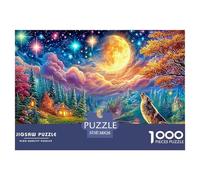 Loup hurle sous la Lune Brillante et Les étoiles Puzzle De 1000 Pièces Loup Cool Défiant Et De Jeu d'esprit pour Toutes Les Âges 38x26cm/1000pcs