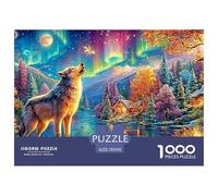 Loup hurle sous l'aurore et la Lune Puzzle De 1000 Pièces Loup Cool Parfait pour Les Soirées De Jeux, Adultes Et Enfants 70x50cm/1000pcs