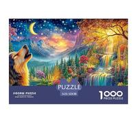Loup hurle sous Le Ciel étoilé éclairé par la Lune Puzzle De 1000 Pièces Loup Cool Jeu De Puzzle Familial pour Toutes Les Âges 52x38cm/1000pcs